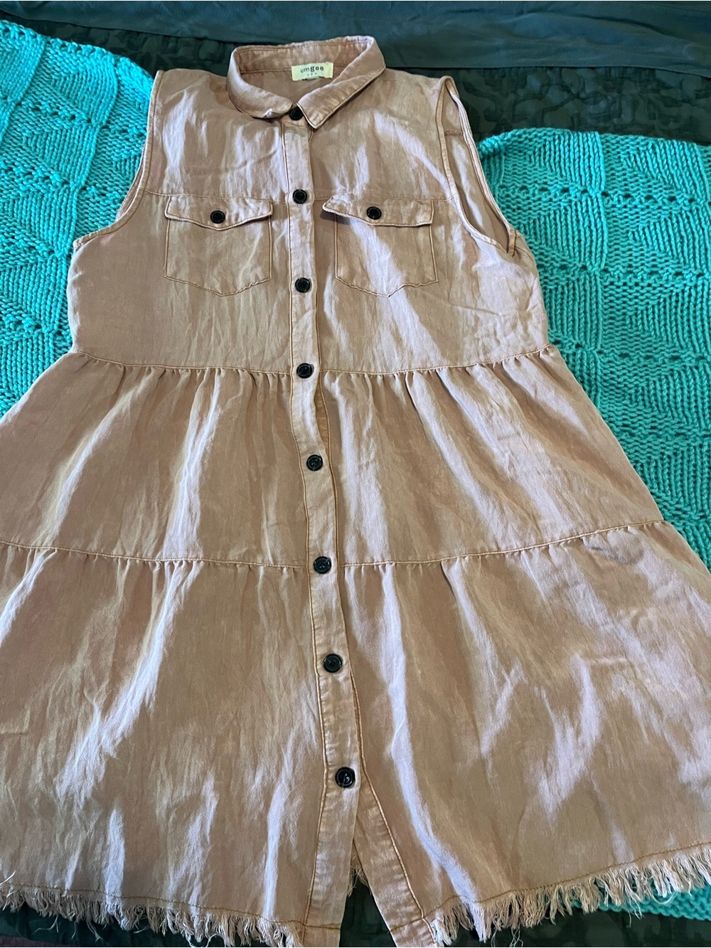 Umgee Mauve Sleeveless Button-Front Tiered Dress